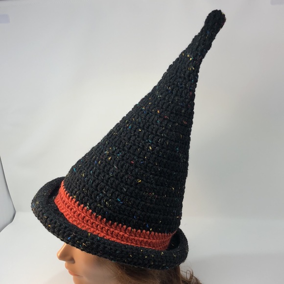 Hand crochet witch hat great costume hat black speckled yarn burnt orange - Picture 6 of 9